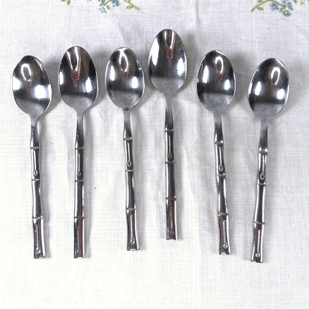 Hampton Silversmiths Stainless Bamboo Handle Flatware Set of 6 Teaspoons